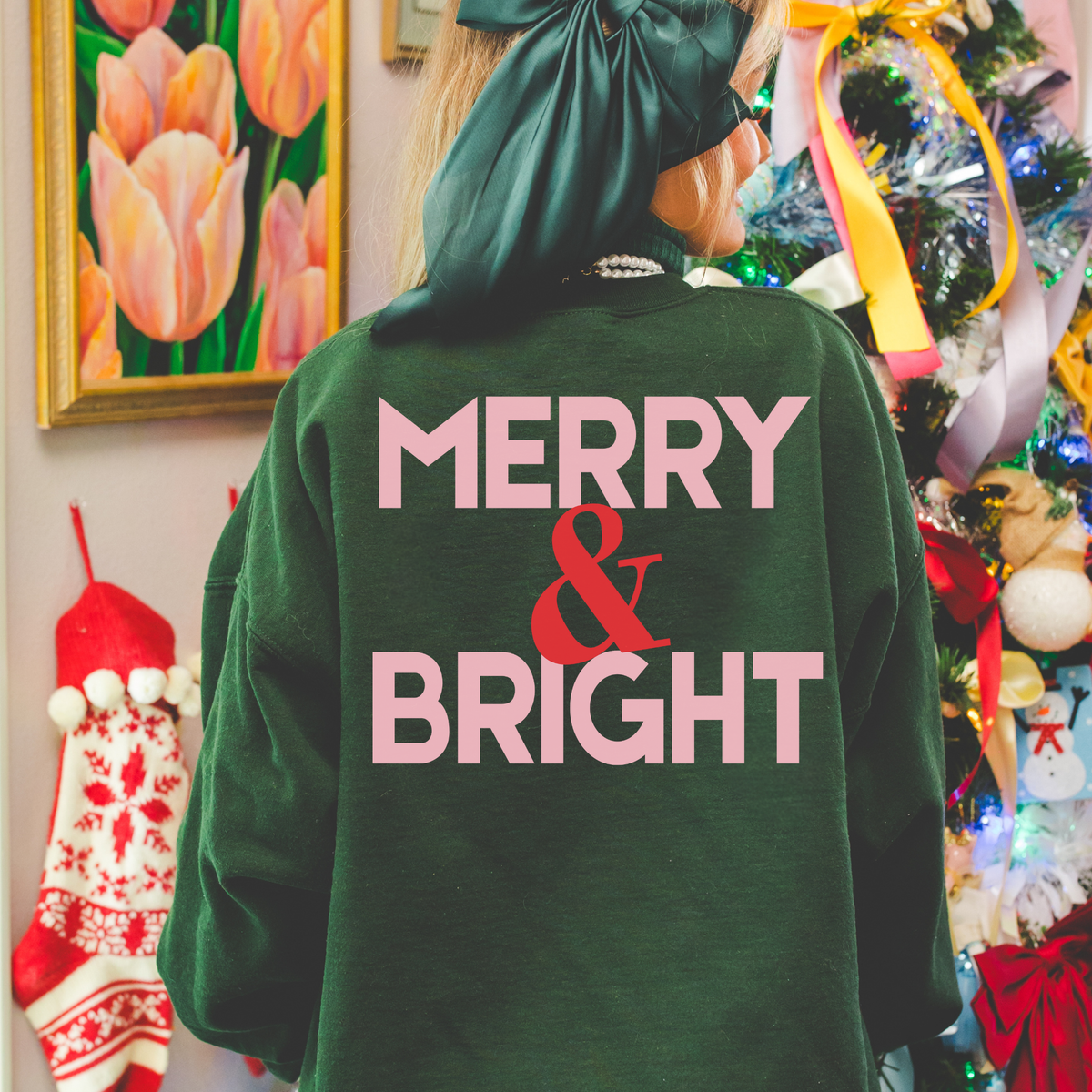 Merry & Bright Christmas Sweatshirt | Forest Green Holiday Pullover