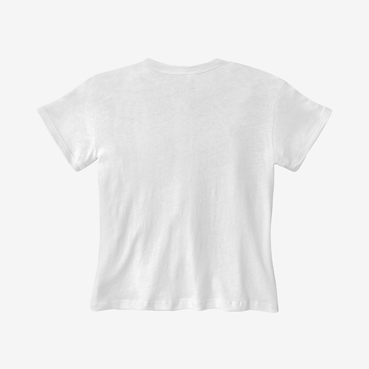 Back view of white Le Petite Tee OE3002 against solid white background.