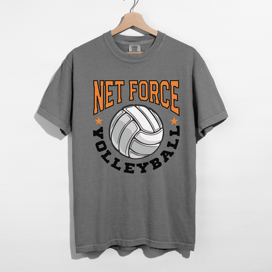 Gray Net Force Volleyball tee on hanger