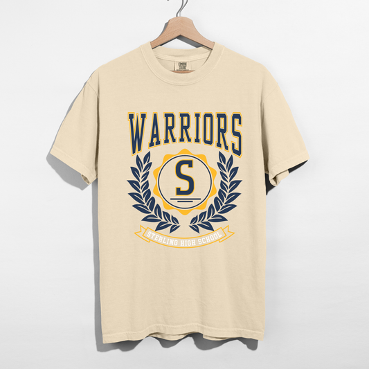 Sterling Warriors Crest Tee | School Spirit T-Shirt | Ivory