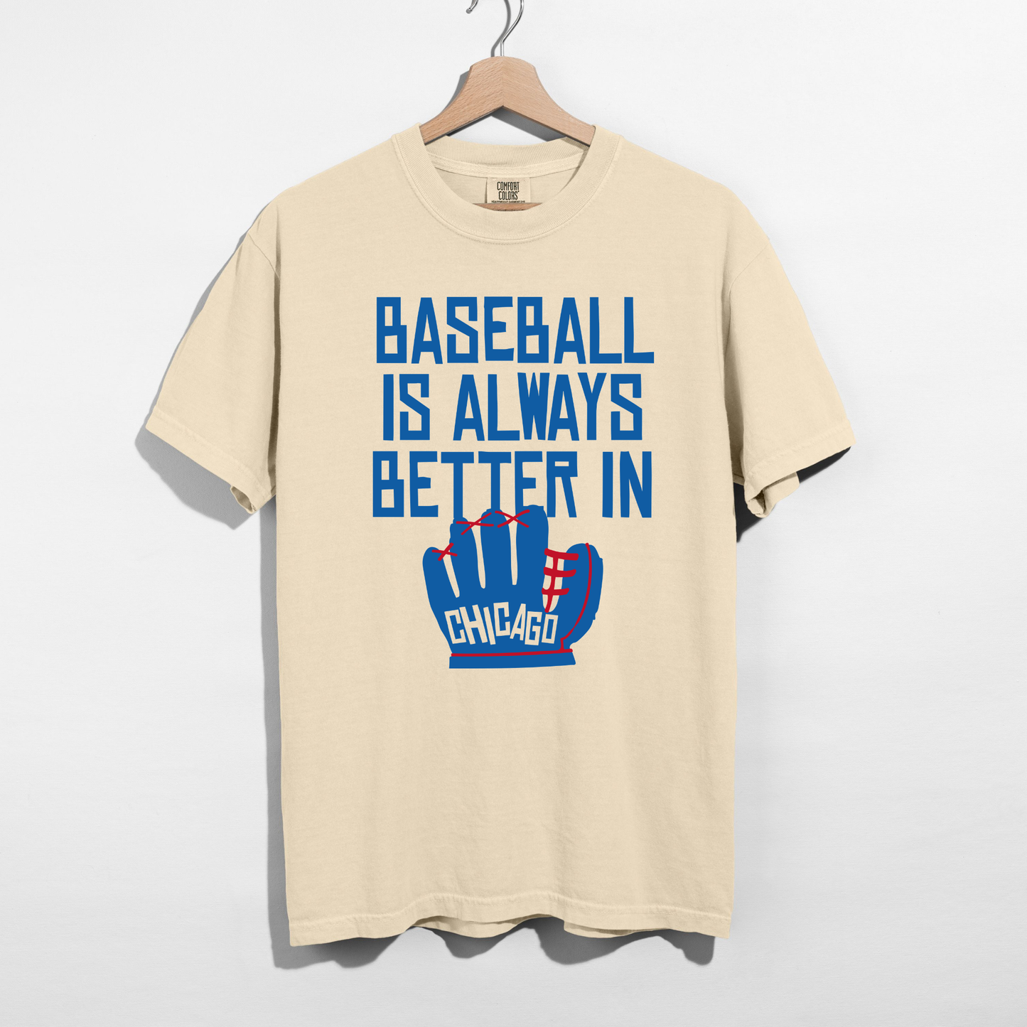 Ivory Comfort Colors Chicago Baseball Season shirt with vintage baseball graphic and oversized sporty design