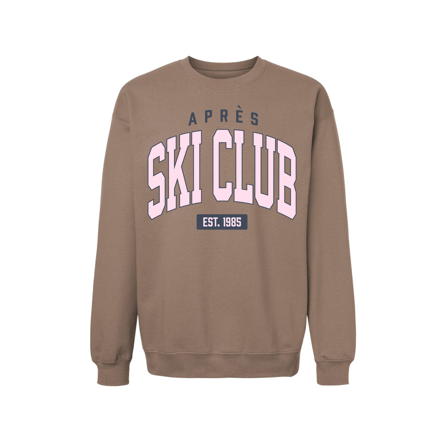 Après Ski Club Crewneck Sweatshirt | Pink & Navy Winter Graphic Sweatshirt