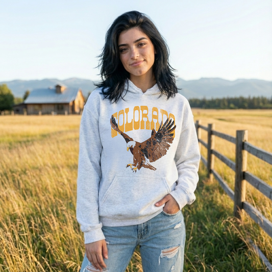 ash gray colorado eagle hoodie vintage western graphic sweatshirt women casual outfit