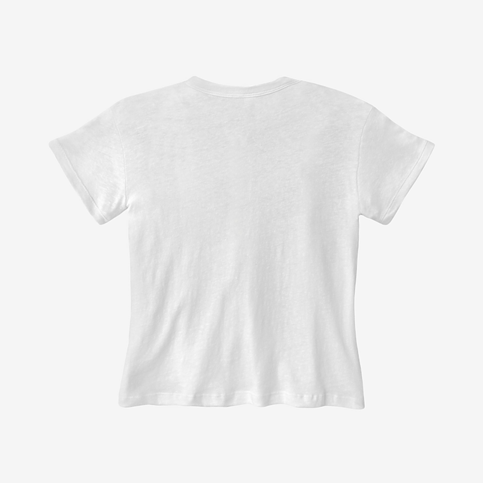 Back view of white Le Petite Tee OE3002 against solid white background.