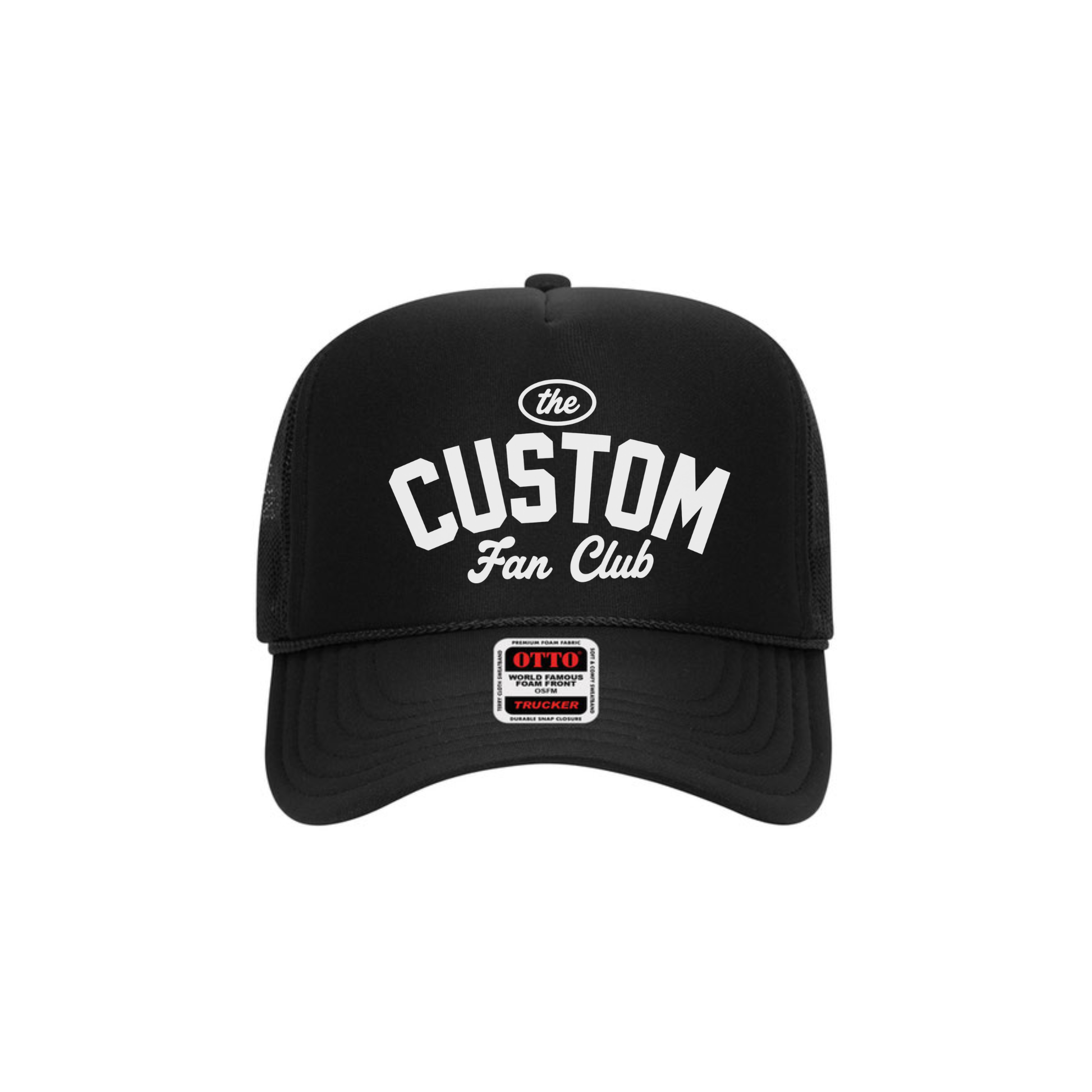 Black personalized Custom Fan Club foam trucker hat for sports teams.