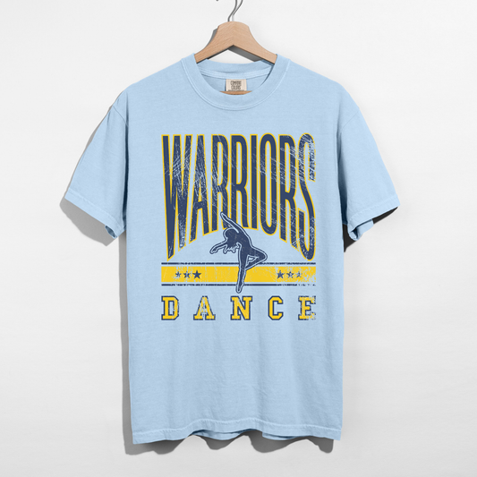 Chambray Warriors Dance school spirit shirt with vintage athletic design and dancer silhouette