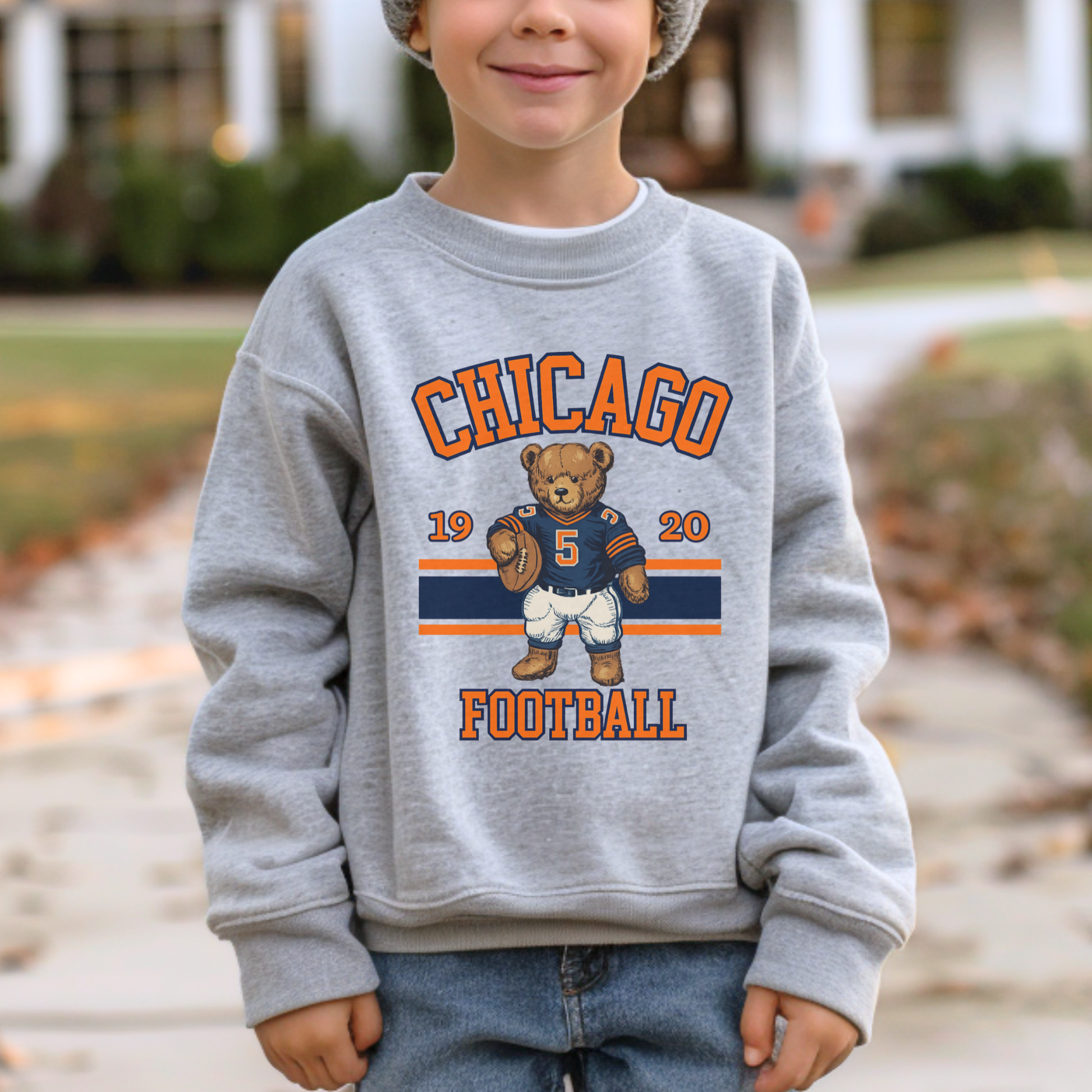Youth gray Chicago football teddy bear sweatshirt unisex kids game day outfit