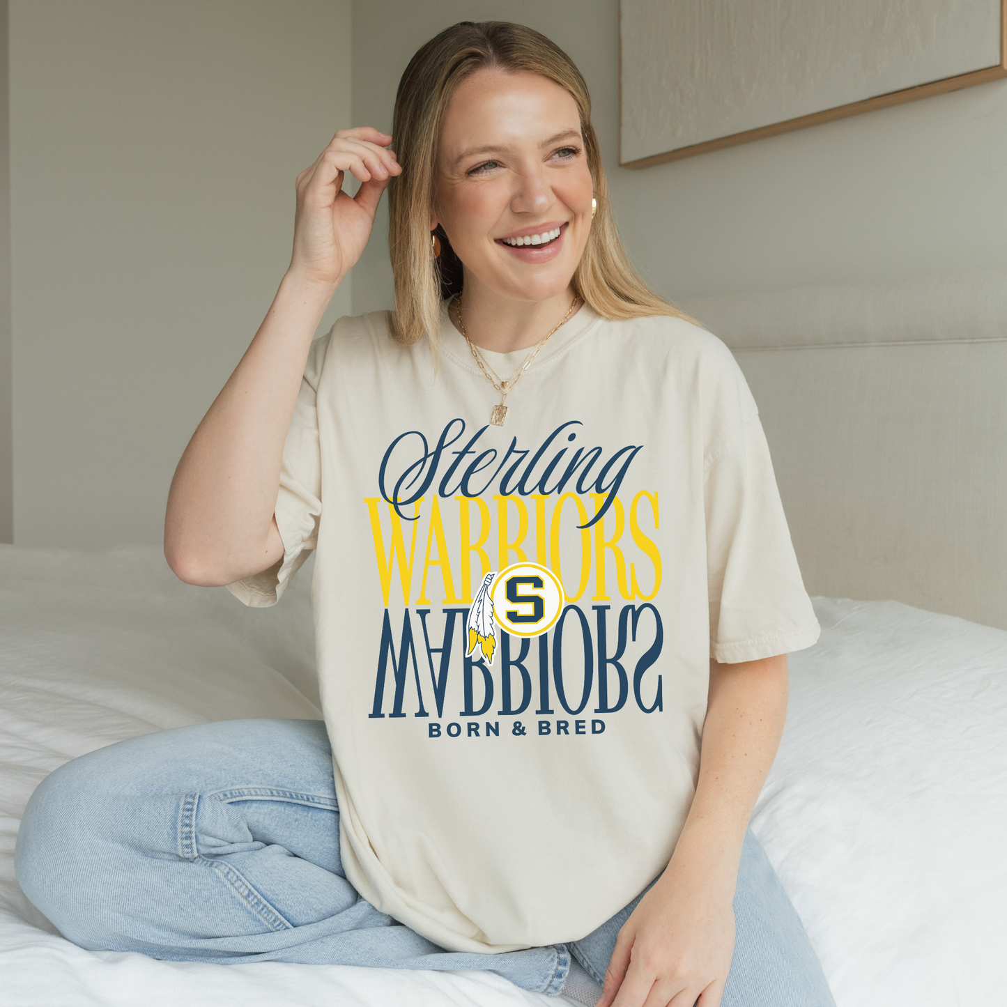 Ivory Sterling Warriors Born and Bred graphic tee with classic school pride design
