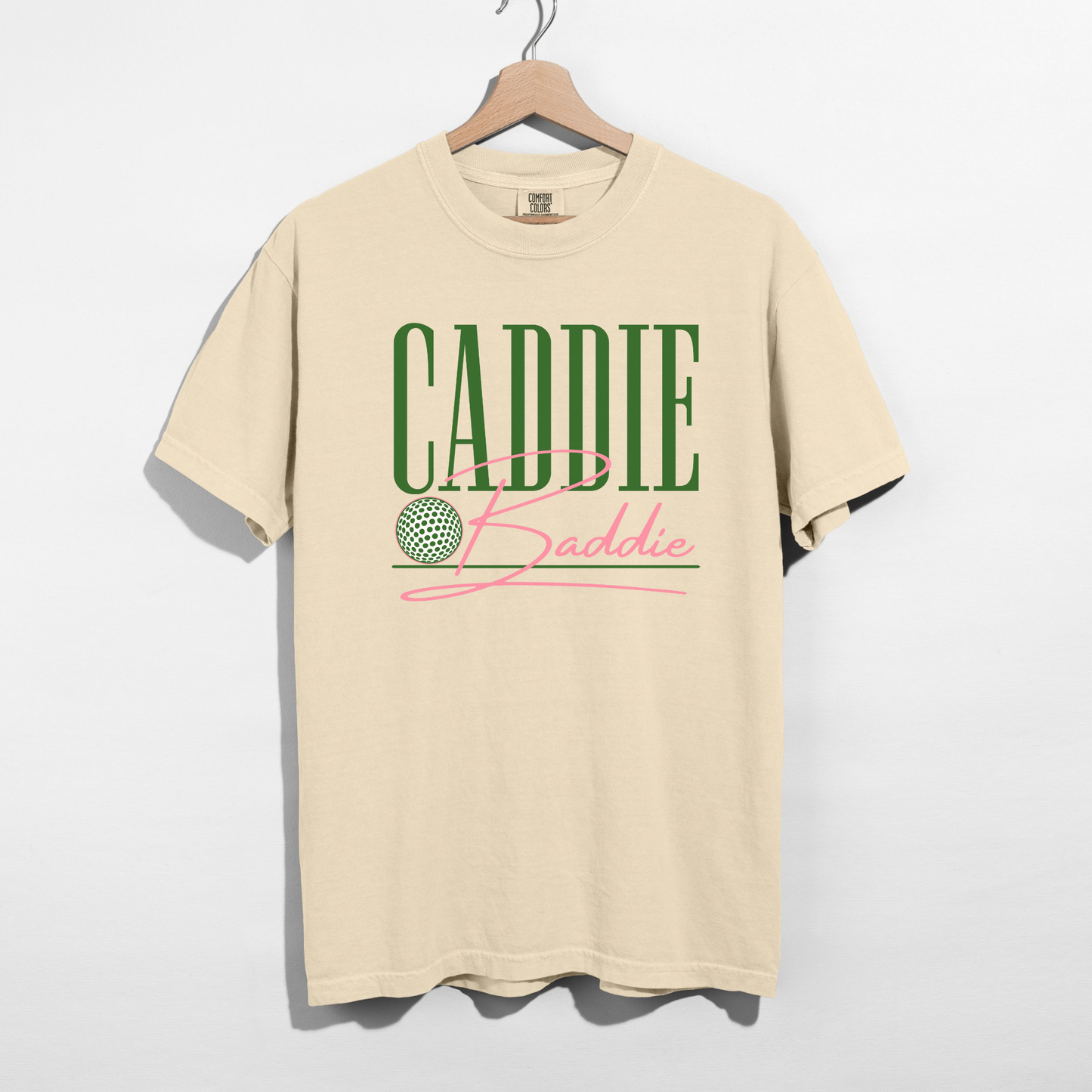 Ivory Caddie Baddie shirt trendy golf outfit tee with retro style lettering