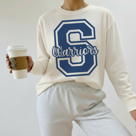 Warriors Collegiate “S” Long Sleeve Tee | Ivory Comfort Colors Game Day Shirt
