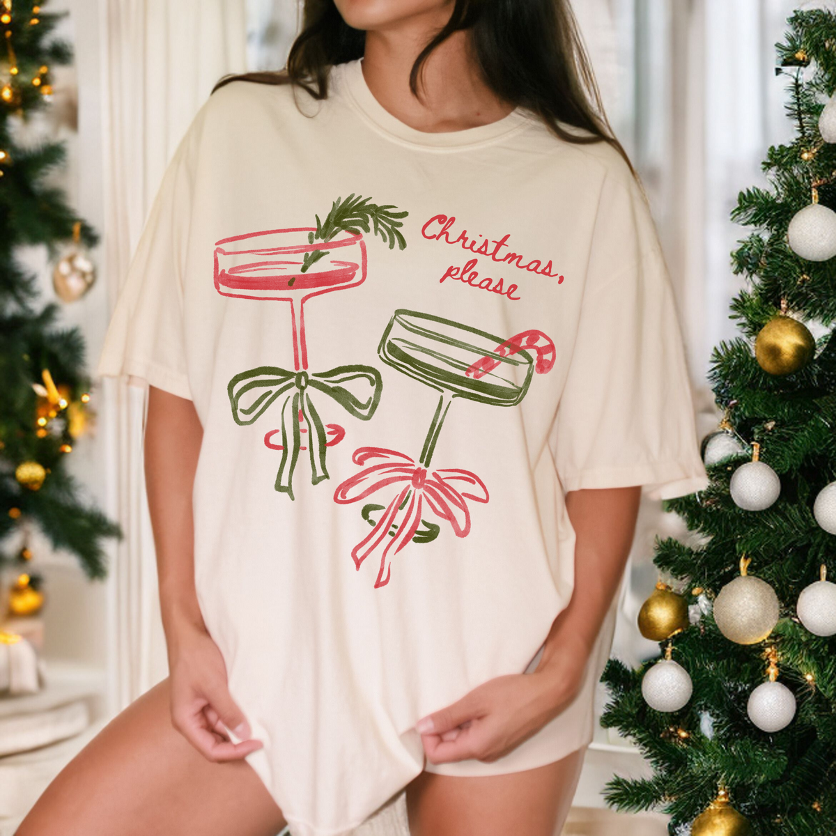 Christmas, Please Cocktail Tee – Festive Holiday Graphic T-Shirt