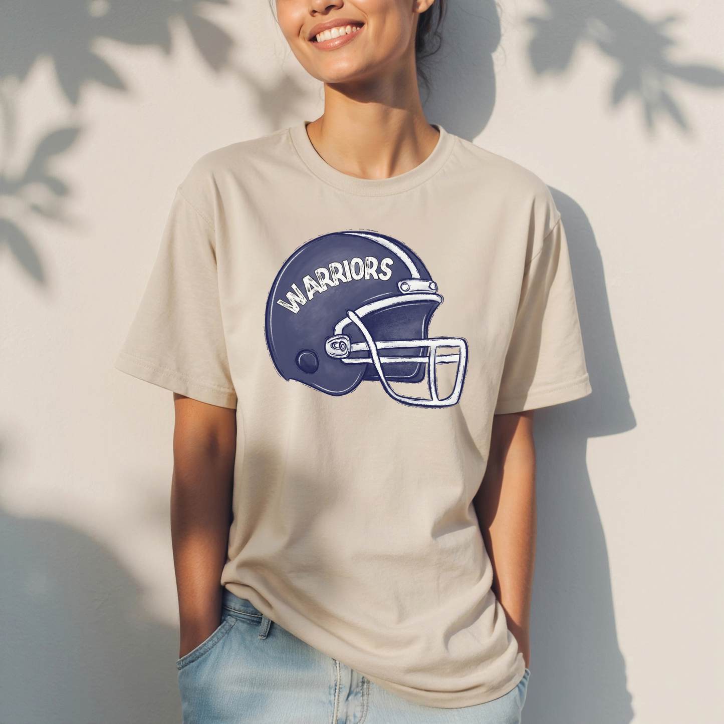Warriors Football Helmet Graphic Tee – Vintage Game Day Shirt