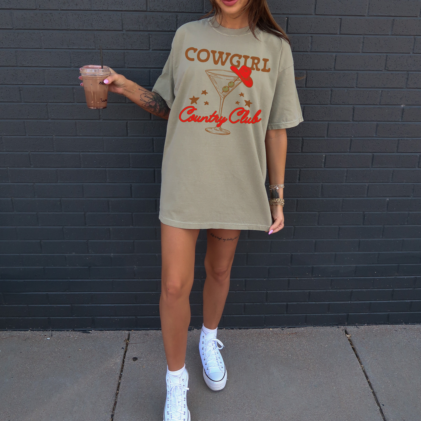 cowgirl martini graphic tee styled with sneakers casual western outfit