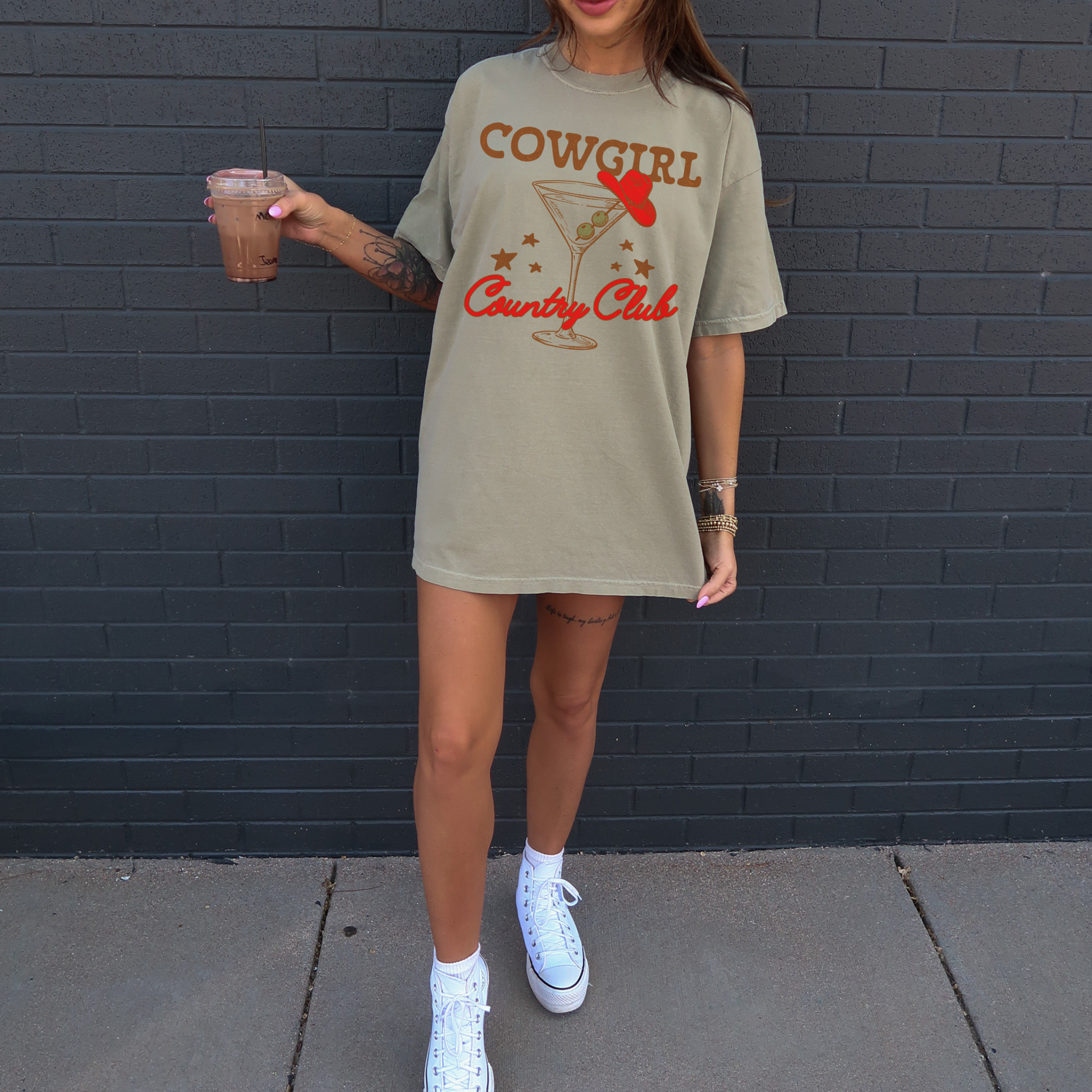 cowgirl martini graphic tee styled with sneakers casual western outfit