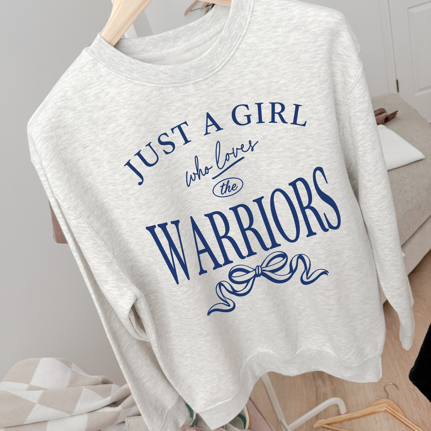 Just A Girl Who Loves the Warriors Graphic Crewneck Sweatshirt | Game Day Bow Sweatshirt