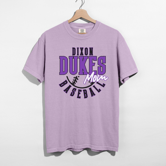 Orchid purple Dixon Dukes Baseball Mom Comfort Colors t-shirt flat lay product image