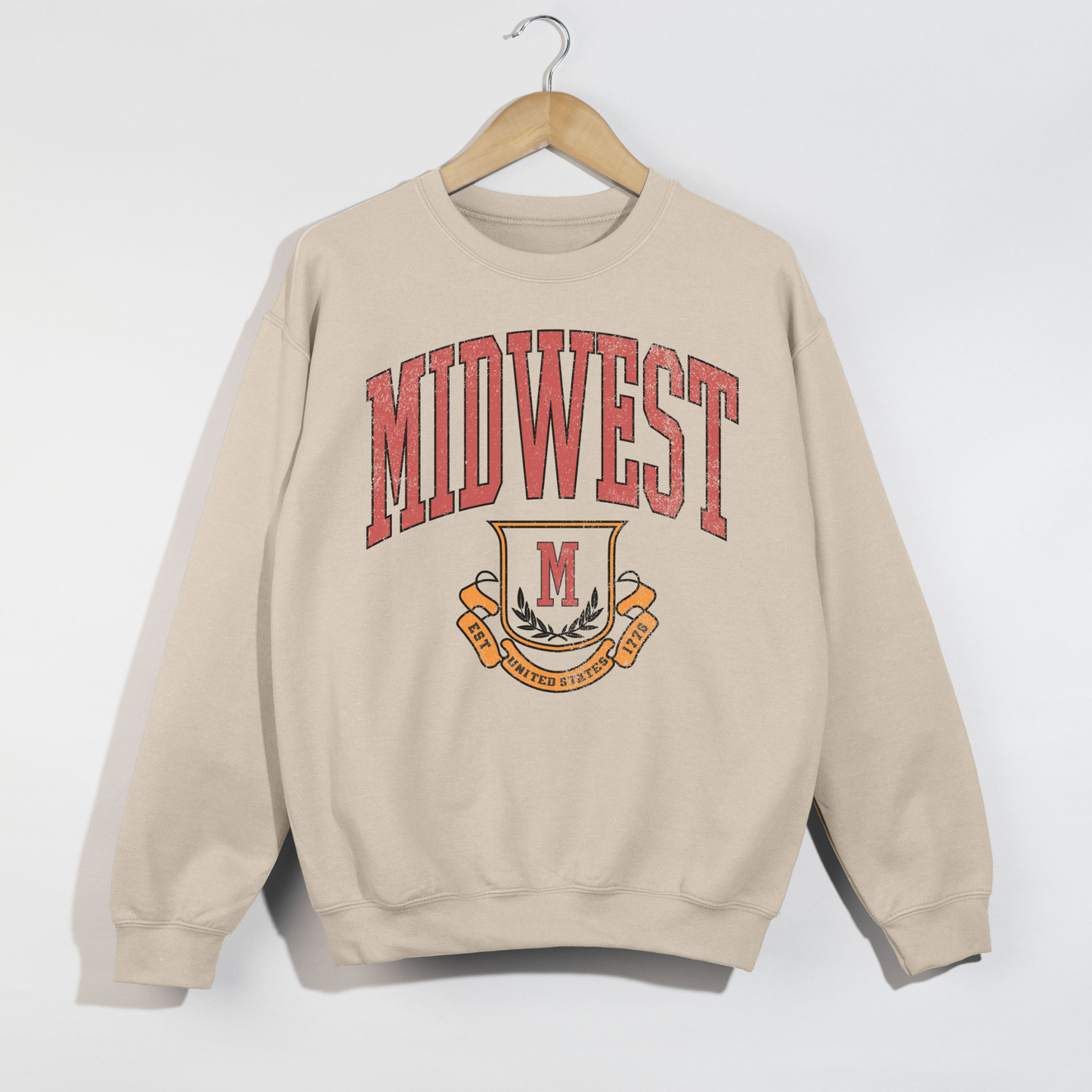 midwest crewneck sweatshirt sand vintage collegiate style