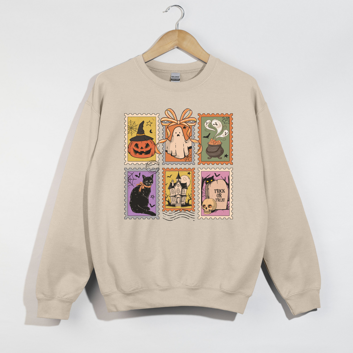 Halloween Stamps Crewneck Sweatshirt | Vintage Spooky Graphic Pullover