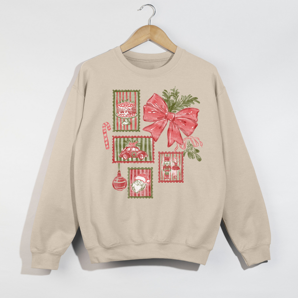 Christmas Bow & Holiday Stamps Crewneck Sweatshirt