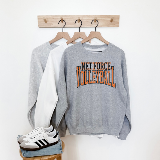 Net Force Volleyball crewneck sweatshirt in sport grey with collegiate arch volleyball graphic