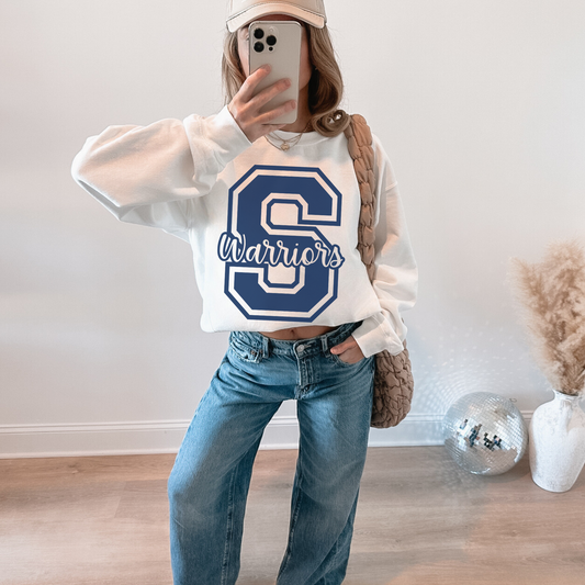 Warriors Collegiate “S Warriors” Crewneck Sweatshirt | Game Day Spirit Wear