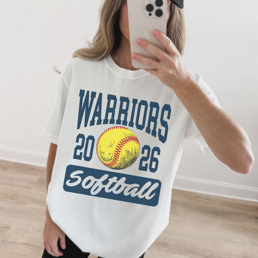 White Warriors Softball 2026 graphic tee styled casually for game day and tournaments