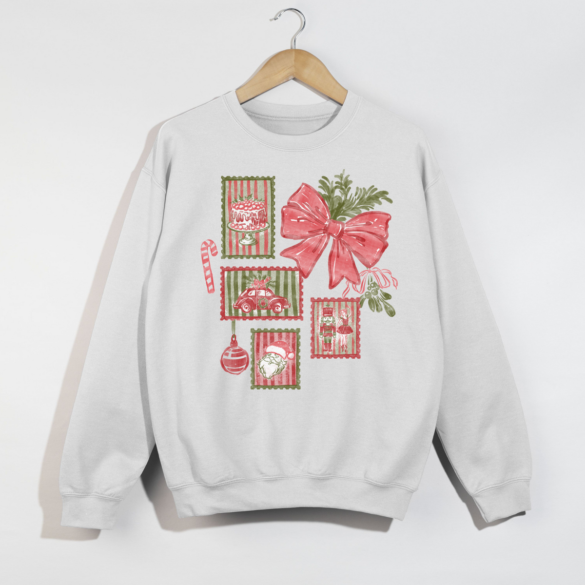 Christmas Bow & Holiday Stamps Crewneck Sweatshirt