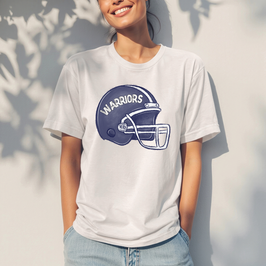 Warriors Football Helmet Graphic Tee – Vintage Game Day Shirt